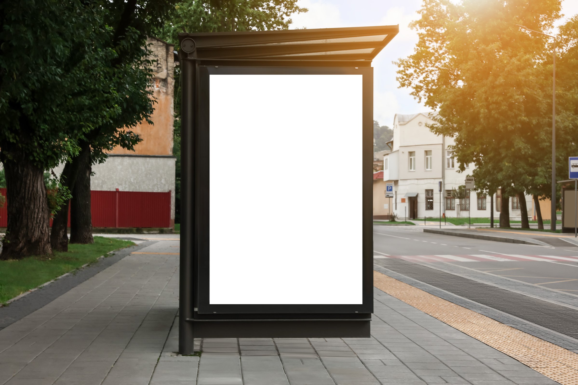 Advertising Board on Bus Stop. Mockup for Design